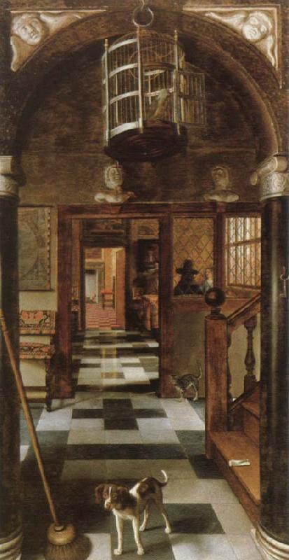 Samuel van hoogstraten a view down a corridor oil painting image